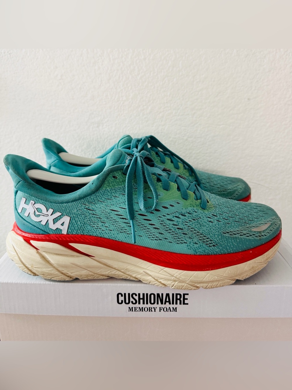 Hoka One One Clifton 8 Running Shoes, Aqua, Women's 7.5B